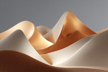 Elegant flow of golden and white waves on a smooth surface creating a serene and calming artistic composition