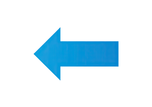 A vivid, light-blue arrow pointing left, outlined in darker blue, against a black background.  The arrow's body has a slightly irregular texture