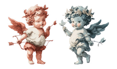 Adorable Cherubs with Wings and Bows in Distinct Gentle Colors