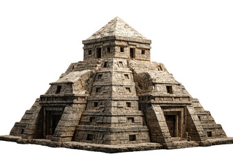 Ancient pyramid structure, light beige stone, tiered design, intricate carvings