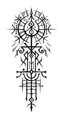 Scandinavian Nordic sign drawn with brush with black lines. Magical ancient Viking symbol of Scandinavian mythology, widely used in Viking society, esoteric pattern. 