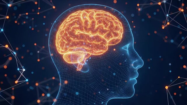 Glowing Brain Visualization with Neural Connections and Digital Background