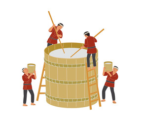 酒蔵、昔ながらの日本酒造り