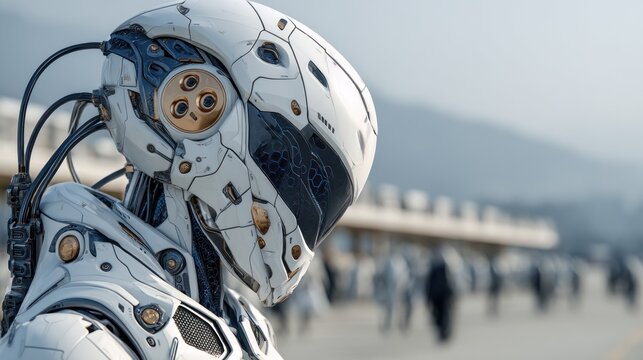 Futuristic humanoid robot with advanced design and metallic elements
