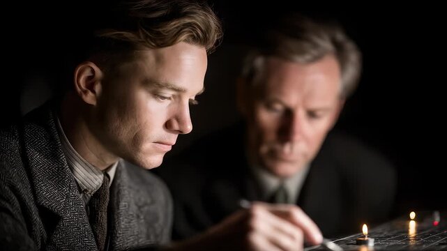 Intelligence Officers Analyzing Maps and War Strategies During Wartime