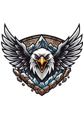 Mighty Eagle Mascot with Spread Wings and Mountain Background