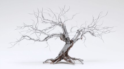 Fototapeta premium Metal tree sculpture isolated on a white background