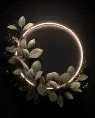 Neon Ring with Green Leaves