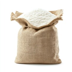 Small isolated burlap sacks filled with coffee and wheat on a white background