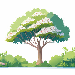 Vector watercolor blooming flower tree or forest side view isolated on white background for landscape and architecture drawing,elements for environment or and garden,botanical for section in .