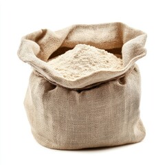 A burlap sack full of coffee beans is isolated on a white background