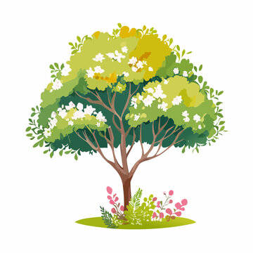 green tree with white flowers clip art preview