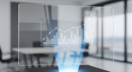 Futuristic Holographic Business Graph Projecting Data Analysis and Growth in a Modern Office. Innovative Technology for Corporate Progress.
