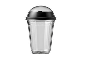 Clear plastic tumbler with black lid and dome