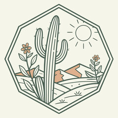 Cactus Hexagon Logo Desert Minimalist Style
