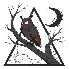 Cursed Night Bird Emblem for Horror Branding
