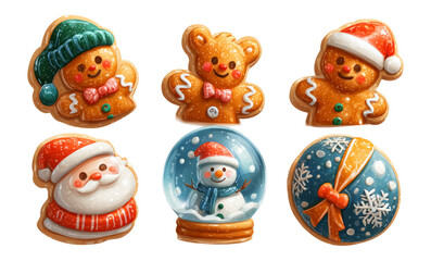 Festive Gingerbread Cookies and Decorative Holiday Illustrations Set
