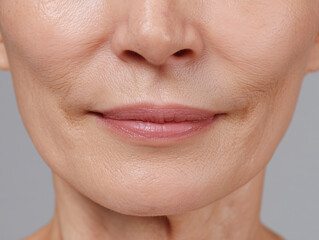 60代女性の口元と自然な肌の質感のクローズアップ
