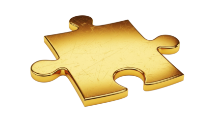 A single, golden jigsaw puzzle piece, isolated on a white background.