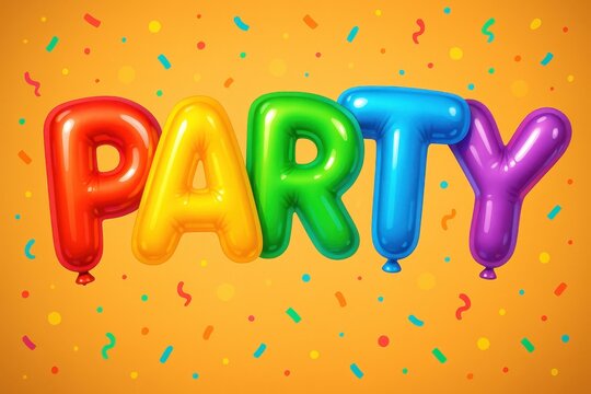 Bold 3D balloon typography effect with glossy surface reflection creating playful and festive text design for celebration themes - Powered by Adobe