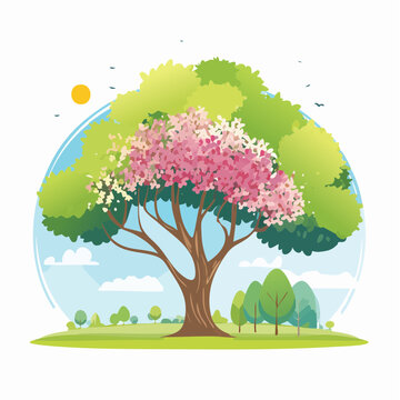 blooming tree in spring landscape clip art preview