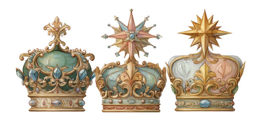 Obraz premium Intricate Decorative Crowns with Elegant Designs and Colorful Details
