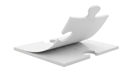 A single white jigsaw puzzle piece lifting to reveal connection.
