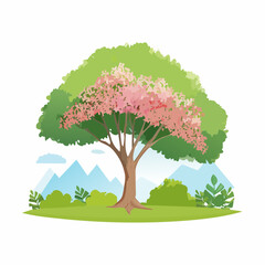 watercolor blooming flower tree or forest side view isolated on white background for landscape and architecture drawing,elements for environment or and garden,botanical element for .