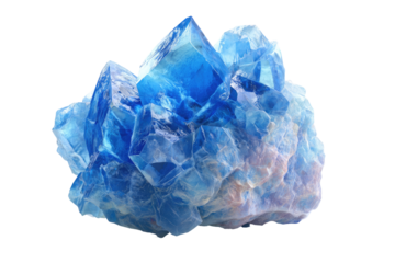 Close-up of a cluster of vibrant, translucent blue crystals