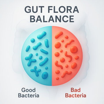 Gut flora balance infographic microbiome diagram gut health good bacteria bad bacteria intestine wellness biology