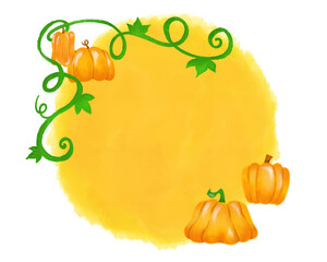 カボチャの吹き出し　水彩風パンプキンイラスト　飾り枠　秋のフレーム　ハロウィンの招待状・カードデザイン・ポスター・大人おしゃれデザイン向け