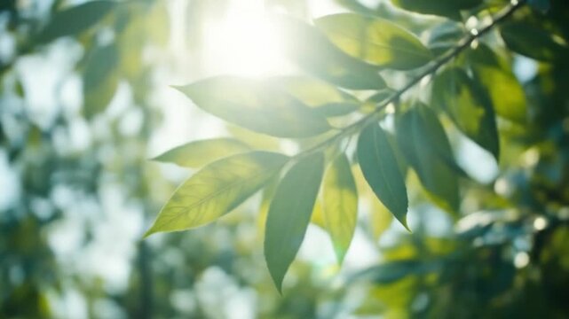 Sunlight filters through vibrant green leaves creating a peaceful and natural atmosphere outdoors