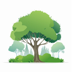 Isolated Vector Watercolor Illustration of a Green Tree from Side View, Perfect for Landscape and Architecture Designs, Environmental and Garden Elements.