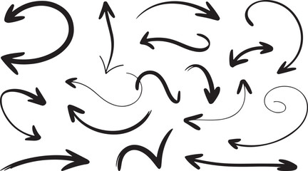 Hand Drawn Arrows Set Black and White Vector Illustration Directional Signs and Symbols