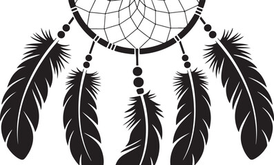 Detailed Dreamcatcher Silhouette with Feathers and Beads on Transparent Background Vector Art