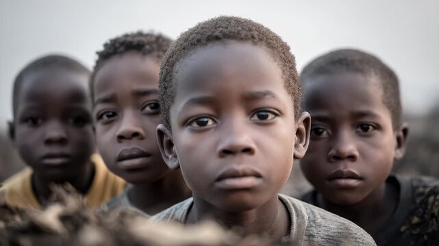 Close-up of African Children Group Portrait Showing Innocent Eyes