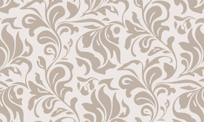 Elegant Beige Floral Damask Pattern Background for Sophisticated Interiors and Textile Applications