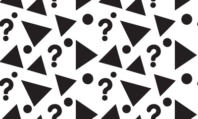 Abstract Geometric Pattern with Triangles, Circles, and Question Marks on Transparent Background