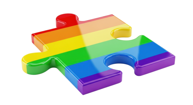 A vibrant rainbow-colored puzzle piece, symbolizing inclusivity and acceptance.