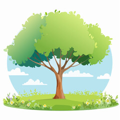 Vector watercolor blooming flower tree or meadow side view isolated on white background for landscape and architecture drawing,elements for environment or and garden,green tree for garden secti