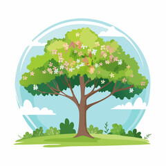 Vector watercolor blooming flower tree or meadow side view isolated on white background for landscape and architecture drawing,elements for environment or and garden,green tree for garden secti