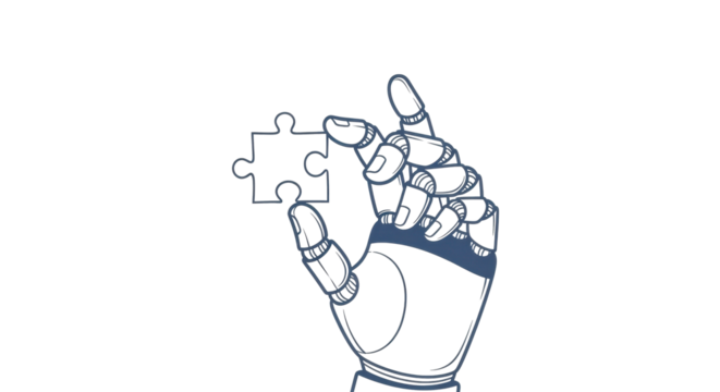 A robotic hand holding a puzzle piece, showcasing problem-solving and technology. - Powered by Adobe