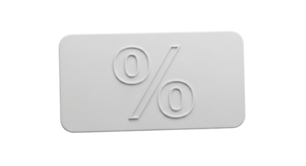 Isolated white percentage symbol, rendered in 3D, against a clean, plain background.