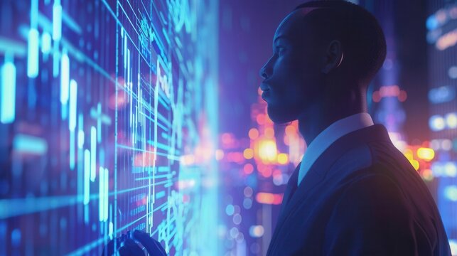 Modern Financial Analysis. Investor analyzing data 2 concept