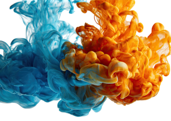 Abstract ink swirling in vibrant blue and orange hues