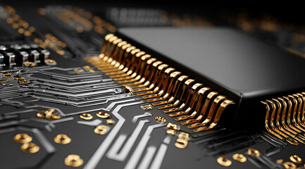Fototapeta premium Modern computer chip with golden connectors for high-tech design