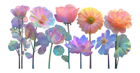 Obraz premium Colorful Floral Illustration with Various Shapes and Styles on Transparent Background