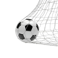Naklejka premium Soccer Ball Enters Net: Goal Achieved, Triumphant Victory, Transparent Background