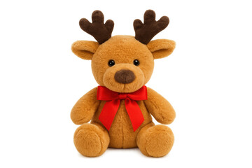 Adorable christmas reindeer plush toy sitting on transparent background