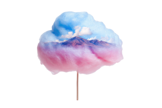 Candy floss cloud with mountain landscape